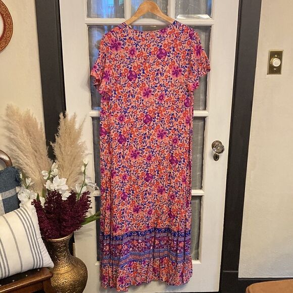 Boho Floral Wrap Flitter Sleeve Maxi Drezz - Picture 9 of 10